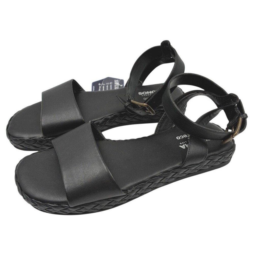 New SONOMA Jaylah Womens Sz 7 Black Faux Leather Ankle Strap Sandals Ortholite